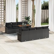 vidaXL Σετ Σαλονιού 9 Τεμαχίων με Μαξιλάρια Μαύρο Πολυ Ρατάν Ακακία