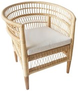 Πολυθρόνα Necorian Ξύλο Teak με PE Rattan σε Φυσικό χρώμα και Λευκό Μαξιλάρι 80x70x87εκ. 80x70x87 εκ.