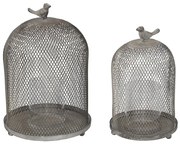 Artekko Artekko Bird Cage Κηροπήγιο/Κλουβί Μεταλλικό Γκρι Αντικέ (21.6x21.6x33)cm Σετ/2 30969