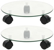 Βάσεις Γλαστρών με Ρόδες 2 τεμ. Στρογγυλές 28 εκ. Ψημένο Γυαλί