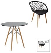 Σετ Τραπεζαρίας Ezra-Julita 3τεμ pp-mdf σε μαύρη-φυσική απόχρωση Φ80x73εκ 80x80x73 εκ.