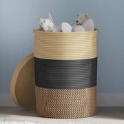 vidaXL Καλάθι Αποθήκευσης με Καπάκι Μαύρο/Μπεζ Ø37x50 εκ. Βαμβακερό
