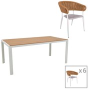 Intrahome Τραπεζαρία Nares-Raven B σετ 7τεμ Intrahome λευκό αλουμίνιο και plywood σε φυσική απόχρωση 180x90x72.5εκ | SKU: INTRAPA-311111043