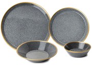 Σερβίτσιο Πιάτα Φαγητού (Σετ 16Τμχ) 719KTP9738 Black-Gold Hermia 16 τμχ Porcelain