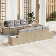 vidaXL Σετ Καναπέ 8 Τεμαχίων με Μαξιλάρια Μπεζ Πολυ Ρατάν