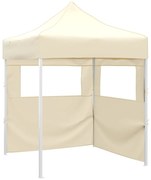 vidaXL Κιόσκι Πτυσσόμενο με 2 Πλευρικά Τοιχώματα Κρεμ 2x2 μ. Ατσάλινο
