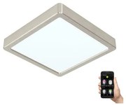 Πλαφονιέρα Οροφής Nickel Satine IP44 21,5cm LED 16,5w 2250lm 2700-6500K Remote-App Eglo Fueva-Z 900115