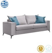Καναπές Verona pakoworld 3θέσιος ανοιχτό γκρι ύφασμα με μαξιλάρια σε μπλε απόχρωση 225x93x100εκ