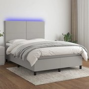 vidaXL Κρεβάτι Boxspring με Στρώμα & LED Αν.Γκρι 140x200εκ. Υφασμάτινο