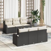 vidaXL Σετ Σαλονιού Κήπου 7 Τεμαχίων Με Μαξιλάρια Μαύρο Πολυ Ρατάν