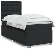 vidaXL Κρεβάτι Boxspring με Στρώμα Μαύρο 100x200εκ.από Συνθετικό Δέρμα