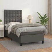 Κρεβάτι Boxspring με Στρώμα Γκρι 90x200 εκ. από Συνθετικό Δέρμα