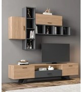 Epiplo World  Emilio Σύνθεση τοίχου μοριοσανίδα 210x44x200εκ. Sonoma / Ανθρακί Συναρμολογημένη BEST-12547861