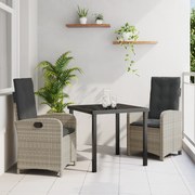 vidaXL Σετ Επίπλων Κήπου 3 Τεμαχίων με Μαξιλάρια σε Ανοιχτό Γκρι Πολυ-Ρατάν