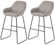 HOMCOM Σετ 2 σκαμπό μπαρ, σκαμπό μπαρ με υφασμάτινη επένδυση και γέμισμα αφρού, ταπετσαρισμένο σκαμπό με μεταλλικά πόδια, Γκρι