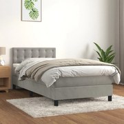 vidaXL Κρεβάτι Boxspring με Στρώμα Ανοιχτό Γκρι 100x200 εκ. Βελούδινο