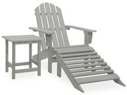vidaXL Καρέκλα Κήπου Adirondack Γκρι Ξύλο Ελάτης με Υποπόδιο &amp; Τραπέζι