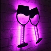 Διακοσμητικό Τοίχου Με Φως Led Wine Glasses 395NGR1937 37x40cm Pink-Black Wallity Mdf