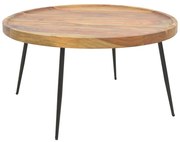 Τραπέζι σαλονιού Tavolo pakoworld μασιφ ξύλο sheesham σε καρυδί απόχρωση με μαύρα μεταλλικά πόδια Φ75x39εκ