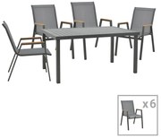 Τραπεζαρία Azelie-Kliton σετ 7τεμ ανθρακί ύφασμα-ανθρακί αλουμίνιο 77x55x94εκ 150x80x74 εκ.