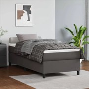 Κρεβάτι Boxspring με Στρώμα Γκρι 100x200εκ. από Συνθετικό Δέρμα