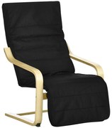 HOMCOM Πολυθρόνα Relax, Ξαπλώστρα, Ρυθμιζόμενο Υποπόδιο, Μαξιλάρι, Ξύλο+Μαύρο, 66,5 x 94 x 100cm