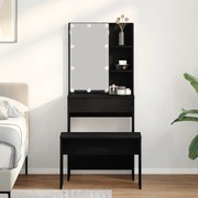 vidaXL Σετ Τραπέζι Μακιγιάζ  με LED Μαύρη Δρυ Επεξεργασμένο Ξύλο
