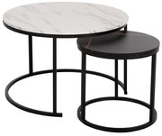 Τραπεζάκι σαλονιού C8763.14 Σετ 2 τεμ MDF Μαύρο - Λευκό Μάρμαρο και Μαύρα πόδια Φ80 και Φ48εκ. 80x80x52 εκ.