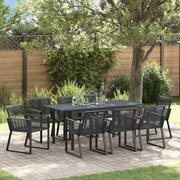 vidaXL Σετ Τραπεζαρίας Κήπου 9 pcs Μαύρο Μεγάλο Μέταλλο & Σχοινί
