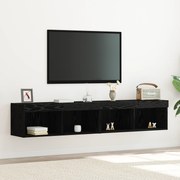 vidaXL Κάγκελα Τηλεόρασης με LED Φώτα 2 τμχ Μαύρη Δρυς 80x30x30 εκ