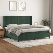 vidaXL Κρεβάτι Boxspring με Στρώμα Σκούρο Πράσινο 200x200εκ. Βελούδινο