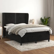 Κρεβάτι Boxspring με Στρώμα Μαύρο 140x190 εκ. Βελούδινο - Μαύρο