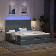vidaXL Οθωμανικό κρεβάτι με στρώμα &amp; LEDs Σκούρο γκρι 180x200cm ύφασμα