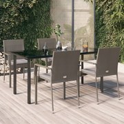 vidaXL Σετ Τραπεζαρίας Κήπου 5 τεμ Μαύρο&amp;Γκρι Συνθ. Ρατάν με Μαξιλάρια