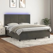 ΚΡΕΒΑΤΙ BOXSPRING ΜΕ ΣΤΡΩΜΑ &amp; LED ΣΚ. ΓΚΡΙ 160X200ΕΚ. ΒΕΛΟΥΔΙΝΟ 3136192