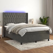 ΚΡΕΒΑΤΙ BOXSPRING ΜΕ ΣΤΡΩΜΑ &amp; LED ΣΚ. ΓΚΡΙ 140X190ΕΚ. ΒΕΛΟΥΔΙΝΟ 3139740