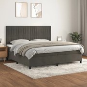 Κρεβάτι Boxspring με Στρώμα Σκούρο Γκρι 200x200 εκ. Βελούδινο