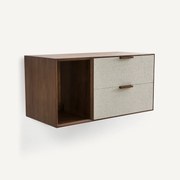 Μονάδα αποθήκευσης με 1 ράφι και 2 συρτάρια, καρυδιά και ύφασμα, Aldon