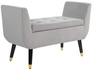 HOMCOM Παγκάκι με Αποθηκευτικό Χώρο και Μπράτσα, Κουτί Αποθήκευσης, Βελούδινο Πολυεστέρας, Καουτσούκ Ξύλο, Ανοιχτό Γκρι, 107 x 42 x 65 cm