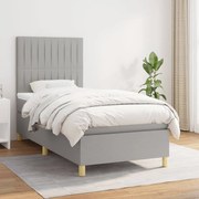 Κρεβάτι Boxspring με Στρώμα Ανοιχτό Γκρι 90x200 εκ. Υφασμάτινο - Γκρι