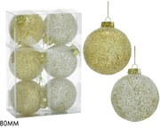 Χριστουγεννιάτικη Μπάλα Με Γκλίτερ Χρυσό 80mm Σετ 6Τμχ
