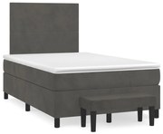 Κρεβάτι Boxspring με Στρώμα Σκούρο Γκρι 120x190 εκ. Βελούδινο - Γκρι