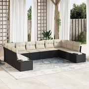 vidaXL σετ καναπέ κήπου 10 κομματιών με μαξιλάρια Μαύρο Πολυ Ρατάν