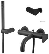Armando Vicario Slim Black Matt Μπαταρία Λουτρού Με Tηλέφωνο Anticalcare, Στήριγμα Tηλεφώνο&amp;Σπιράλ 500100-400 R0488-400