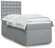 vidaXL Κρεβάτι Boxspring με Στρώμα Ανοιχτό Γκρι 90x190 εκ. Υφασμάτινο