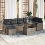 vidaXL Σετ Καναπέ Κήπου 8 Τεμαχίων με Μαξιλάρια Γκρι Πολυ Ρατάν, vidaXL Καναπές Κήπου 2 Θέσεων με Μαξιλάρια Γκρι Πολυ Ρατάν