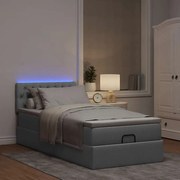 vidaXL Οθωμανικό κρεβάτι με στρώμα & LEDs Ανοιχτό γκρι 90x200cm Ύφασμα