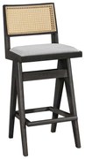 Σκαμπό bar με μπράτσα Winslow pakoworld ξύλο rubberwood μαύρο-pvc rattan φυσικό-ύφασμα γκρι