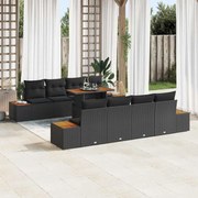vidaXL 9 τεμαχίων Σετ Τραπεζαρίας Κήπου με Μαξιλάρια Μαύρο Πολυ Ρατάν Ακακία