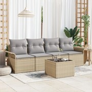 vidaXL Σετ 5 Τεμαχίων Καναπέ Κήπου με Μαξιλάρια Μπεζ Πολυ Ρατάν